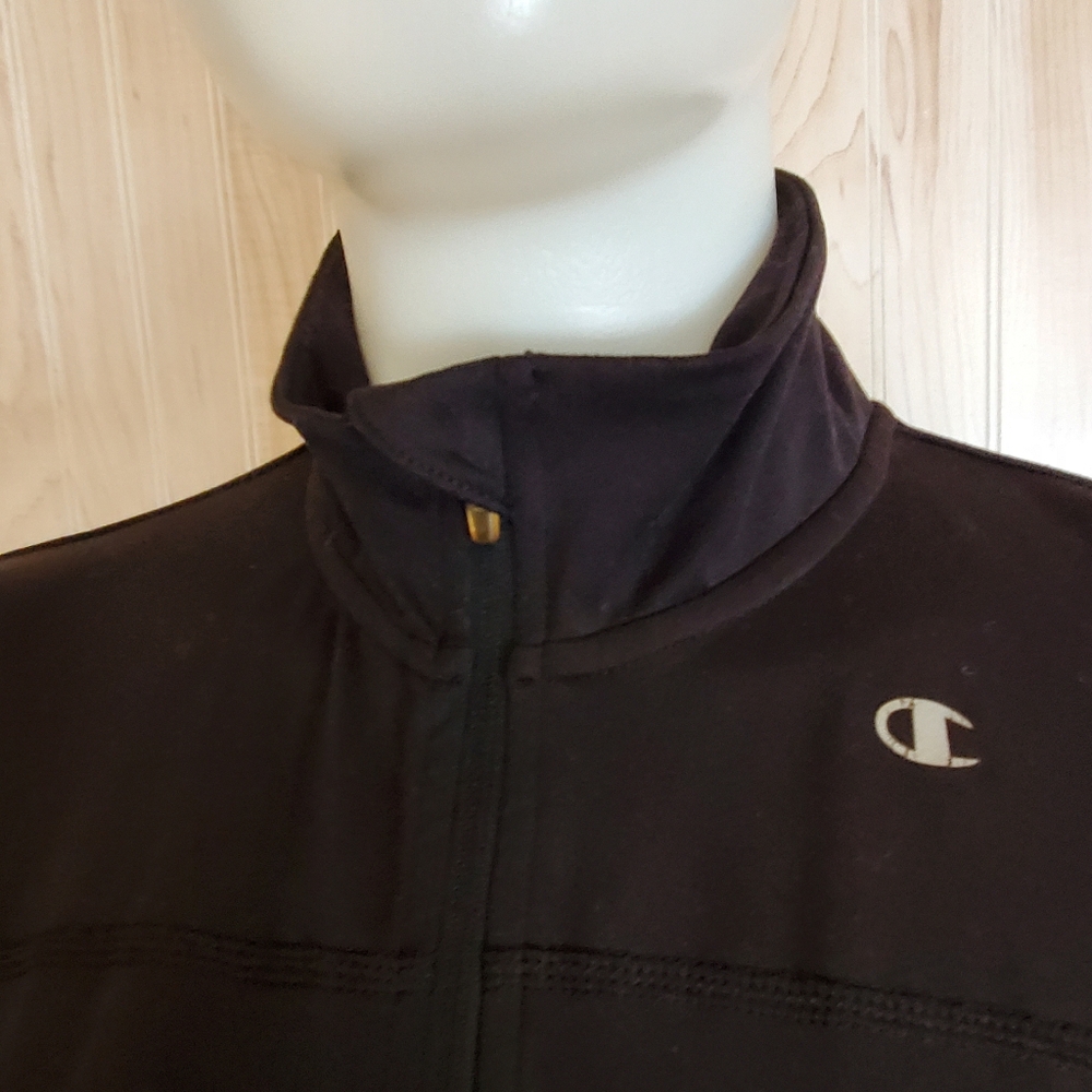 Champion Full Zip Sweatshirt Black Athletic Shirt M Athleisure Black Stretch - Picture 2 of 6